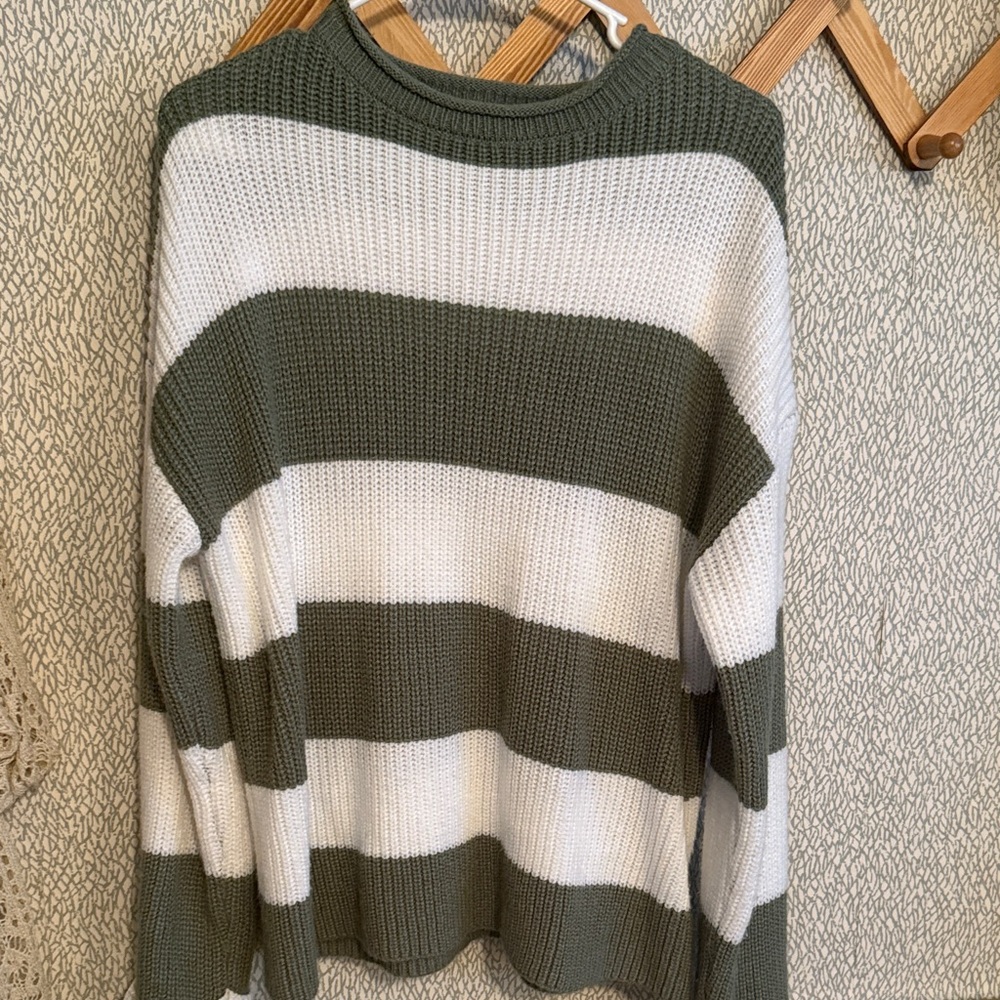 Striped Green and White Women's Sweater